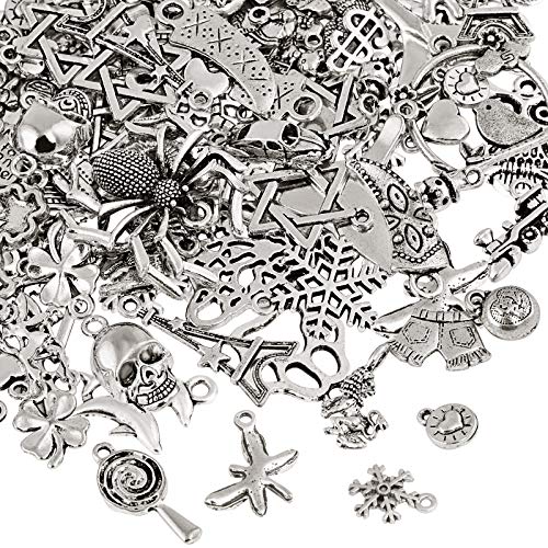 Naler - Abalorios de plata de diferentes estilos retro, 120 piezas, para crear joyas, llaveros, pulseras, collares, pendientes, Joyería con accesorios de decoración artesanal