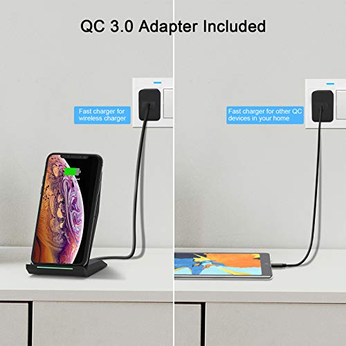 NANAMI Cargador Inalámbrico Rápido,Qi Wireless Charger (con Adaptador QC 3.0) para iPhone 12/11/11 Pro/11 Pro MAX/XS MAX/XR/XS/X/8+/8,10W Carga Rápida para Galaxy S20/S10/S10E/S9/S9+/S8/S7/Note 10/9/8