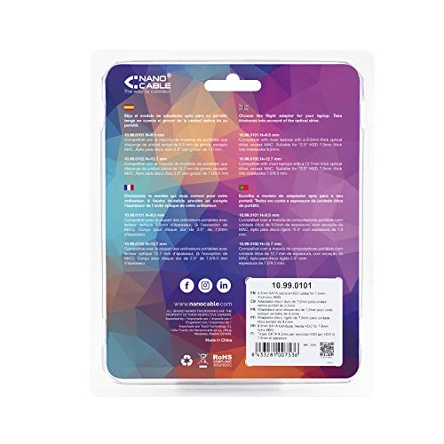 NANOCABLE 10.99.0101 - Adaptador para Disco Duro de 7,0mm en Unidad optica de 9,5mm de portatil (Accesorio para Instalar un Segundo Disco Duro o SSD en un portatil) NANOCABLE 10.99.0101 - Adaptador para Disco Duro de 7,0mm en Unidad optica de 9,5mm de portatil (Accesorio para Instalar un Segundo Disco Duro o SSD en un portatil)