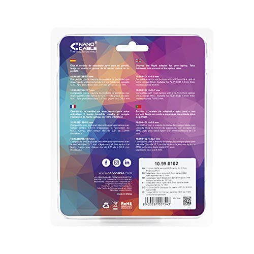 NANOCABLE 10.99.0102 - Adaptador para Disco Duro de 9,5mm en Unidad optica de 12,7mm de portatil (Accesorio para Instalar un Segundo Disco Duro o SSD en un portatil) NANOCABLE 10.99.0102 - Adaptador para Disco Duro de 9,5mm en Unidad optica de 12,7mm de portatil (Accesorio para Instalar un Segundo Disco Duro o SSD en un portatil)