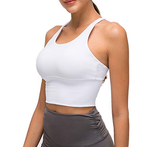 Nanomi Beauty Sujetador Deportivo de Tiras Acolchado para Mujer Workout Running Yoga Tops (Blanco, S)