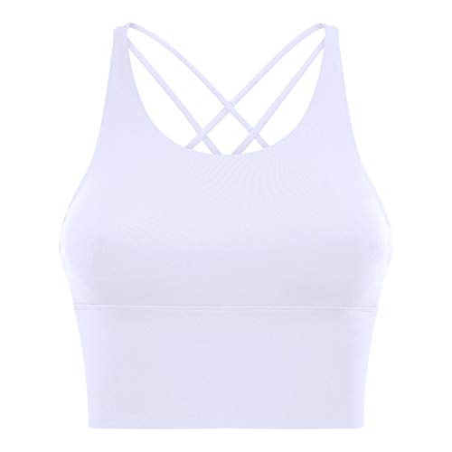 Nanomi Beauty Sujetador Deportivo de Tiras Acolchado para Mujer Workout Running Yoga Tops (Blanco, S)