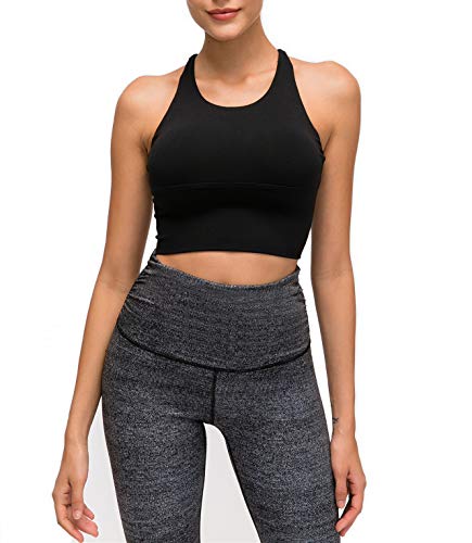 Nanomi Beauty Sujetador Deportivo de Tiras Acolchado para Mujer Workout Running Yoga Tops (Negro, M)