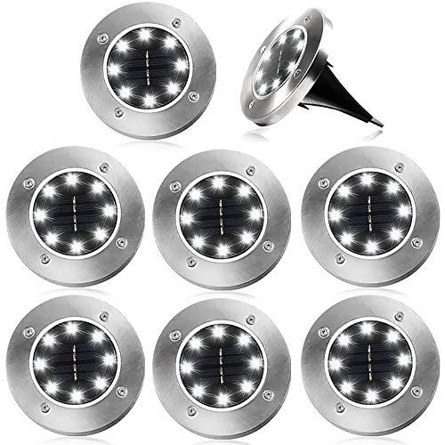 Nasharia 8 Pack Luces Solar de Tierra Luz,Luces Solares Jardin 8 led Lámpara en el Exterior,Luz Solar De Jardín Lámpara Solar LED para el Suelo Luces Solares para Exterior Jardin IP55impermeables