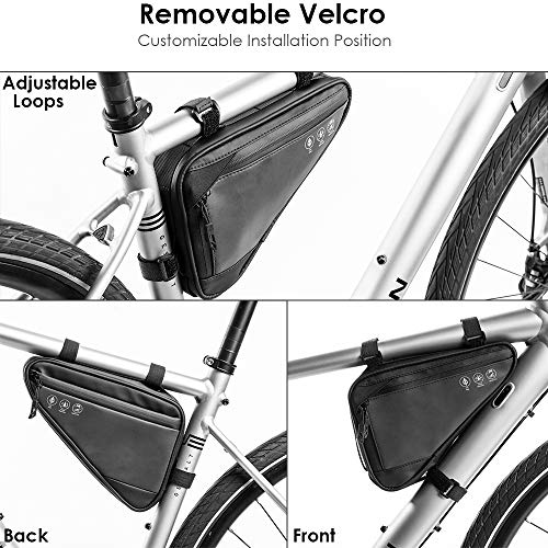 Nasjac Bolsa de Marco Triangular para Bicicleta, Ciclismo Bolsa de Manillar Frontal Impermeable Bolsa de sillín con Correa Bolsa de Tubo de Almacenamiento con Franja Reflectante