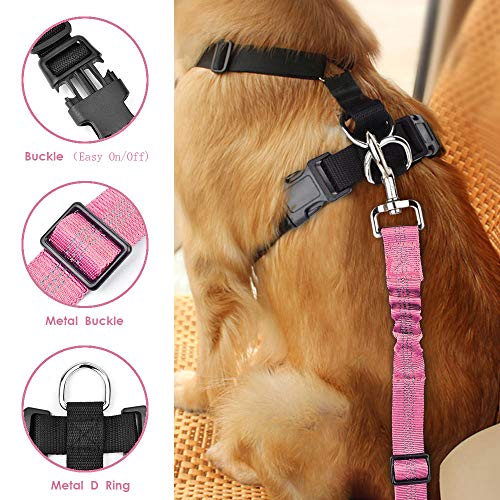 Nasjac Juego de Cinturones de Seguridad para Perros, cinturón de Seguridad para Mascotas con cinturón de Seguridad (M, Arnés y cinturón(Rosado))