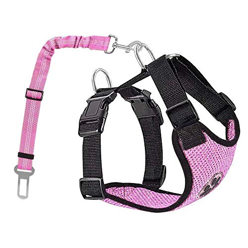 Nasjac Juego de Cinturones de Seguridad para Perros, cinturón de Seguridad para Mascotas con cinturón de Seguridad (M, Arnés y cinturón(Rosado))