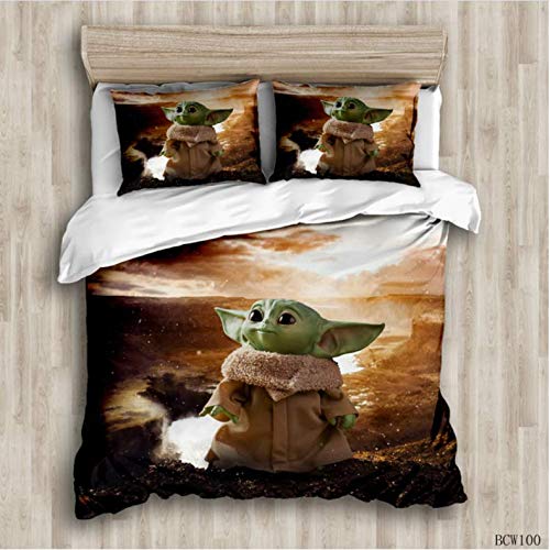 Nat999Lily Star Wars Baby Yoda Juego De Cama 3D Textiles para El Hogar Calidad De Algodón Calificado Juego De Cama Queen Individual Funda Nórdica Funda De Almohada Textiles para El Hogar 173X218Cm