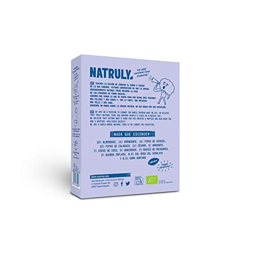 NATRULY Granola BIO de Frutos Secos y Semillas Sin Cereales, Sin Gluten y Sin Azúcar Refinado, Vegana, Sabor Arándanos -325g