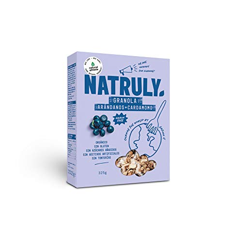 NATRULY Granola BIO de Frutos Secos y Semillas Sin Cereales, Sin Gluten y Sin Azúcar Refinado, Vegana, Sabor Arándanos -325g