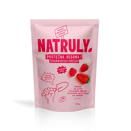 NATRULY Proteína Vegana BIO Fresa y Frambuesa, 76% Proteína, 100% Natural Sin Azúcar, Sin Gluten, Sin Lactosa -350g (antes Natural Athlete)