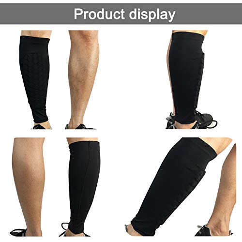 Natuce 1 par Fútbol Espinilleras Calcetines Fijo Manga Con espuma, Soccer Shin Guard Medias elásticas Shin Pad Calcetines manga protectora, Niño Juventud adulta - Partido de futbol (Adulto-Negro)