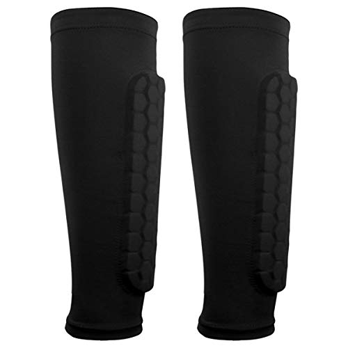 Natuce 1 par Fútbol Espinilleras Calcetines Fijo Manga Con espuma, Soccer Shin Guard Medias elásticas Shin Pad Calcetines manga protectora, Niño Juventud adulta - Partido de futbol (Adulto-Negro)