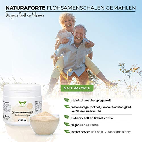 NaturaForte Cáscara de Psyllium Husk 300g - Vegano - Rico en fibra y mucílago - Sin gluten - Psyllium Husk - Superfood Low-Carb