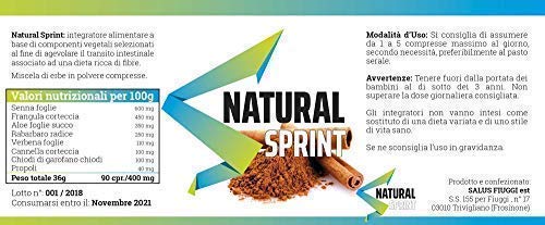 Natural Sprint | CONTRA EL ESTRENIMIENTO | LAXANTE NATURAL | VIENTRE PLANO | 90 PASTILLAS | EXCELENTE PARA LAS DIETAS | PRODUCTO ITALIANO 100%