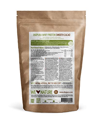 Natural Whey Protein - Smooth Cacao - 76% Proteína - Proteína de suero Orgánico - Sin Aditivos - Libre de GMO - Sin Soja - 500g