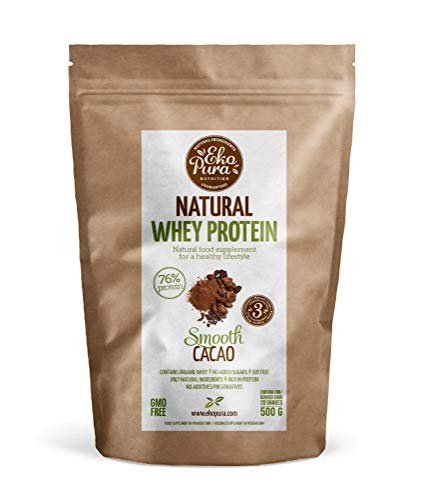 Natural Whey Protein - Smooth Cacao - 76% Proteína - Proteína de suero Orgánico - Sin Aditivos - Libre de GMO - Sin Soja - 500g