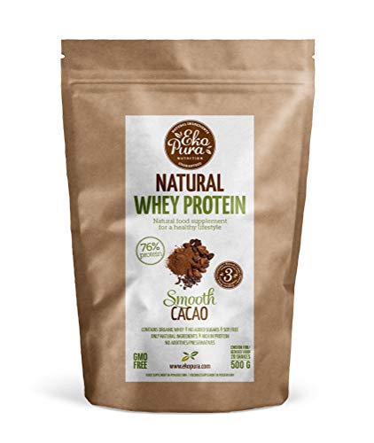 Natural Whey Protein - Smooth Cacao - 76% Proteína - Proteína de suero Orgánico - Sin Aditivos - Libre de GMO - Sin Soja - 500g Natural Whey Protein - Smooth Cacao - 76% Proteína - Proteína de suero Orgánico - Sin Aditivos - Libre de GMO - Sin Soja - 500g