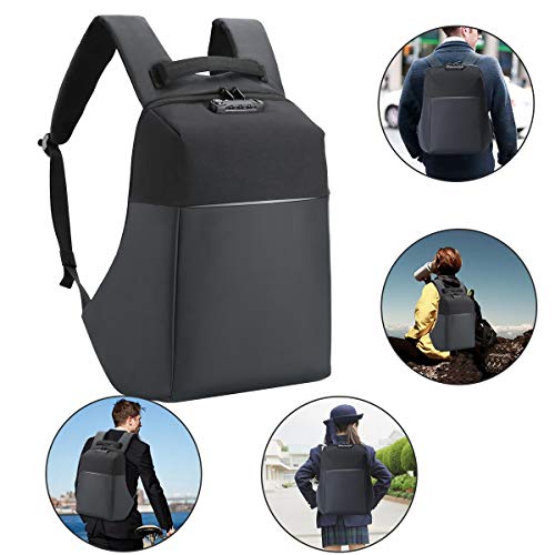 NATURALIFE 15.6" Mochila Antirrobo para Ordenadores Portátiles con Cremallera Oculta, TSA Mochila Water Proof, con Puerto de Carga USB, Gran Capacidad para Escolar, Trabajo y Viajes