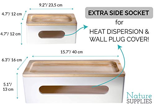 Nature Supplies 2 Cajas para Organizar Cables Hecha en Madera de Pino - 1 Caja Organizadora Mediana para Escritorio, 1 Organizador Grande para Piso (Blanco)