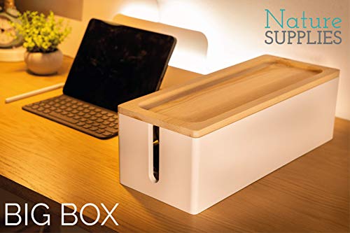 Nature Supplies 2 Cajas para Organizar Cables Hecha en Madera de Pino - 1 Caja Organizadora Mediana para Escritorio, 1 Organizador Grande para Piso (Blanco)