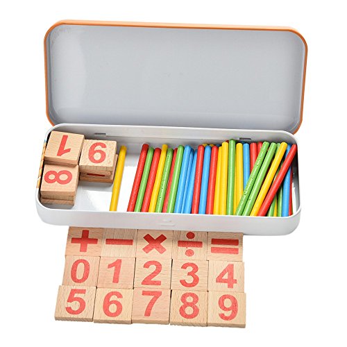 Natureich Montessori Juguete educativo de matemáticas de madera con caja de metal incluida para almacenar Aprendizaje de números con varillas de madera Coloridas