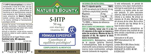 Nature's Bounty 5 Htp 50 Mg con Niacina y Vitamina B6-60 Cápsulas Nature's Bounty 5 Htp 50 Mg con Niacina y Vitamina B6-60 Cápsulas