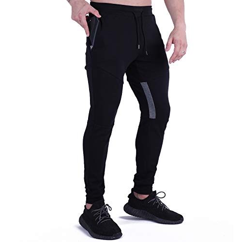 Naudamp Hombres Slim Gym Joggers Pantalones de chándal Chándal Correr Entrenamiento Ropa Deportiva Partes de Abajo Bolsillos con Cremallera Pantalones