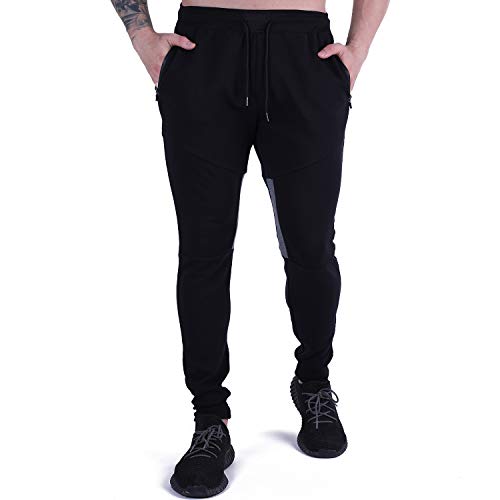 Naudamp Hombres Slim Gym Joggers Pantalones de chándal Chándal Correr Entrenamiento Ropa Deportiva Partes de Abajo Bolsillos con Cremallera Pantalones