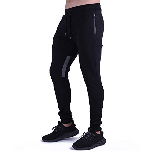 Naudamp Hombres Slim Gym Joggers Pantalones de chándal Chándal Correr Entrenamiento Ropa Deportiva Partes de Abajo Bolsillos con Cremallera Pantalones