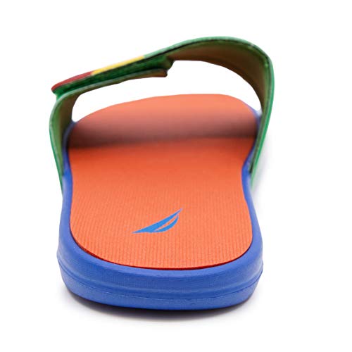 Nautica Men's Athletic Slide, Adjustable Straps Comfort Sandal Bower-Green/Yellow/Orange-10