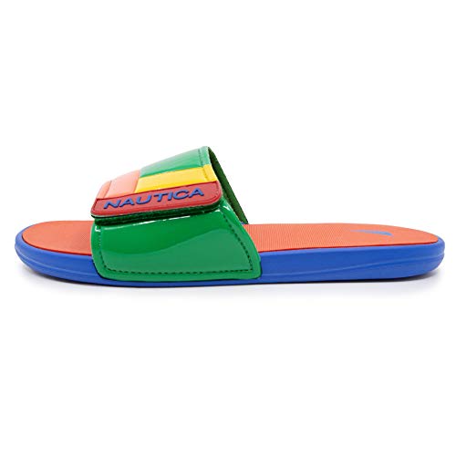 Nautica Men's Athletic Slide, Adjustable Straps Comfort Sandal Bower-Green/Yellow/Orange-10