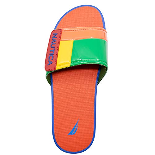 Nautica Men's Athletic Slide, Adjustable Straps Comfort Sandal Bower-Green/Yellow/Orange-10