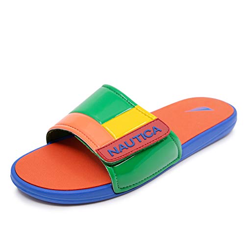 Nautica Men's Athletic Slide, Adjustable Straps Comfort Sandal Bower-Green/Yellow/Orange-10