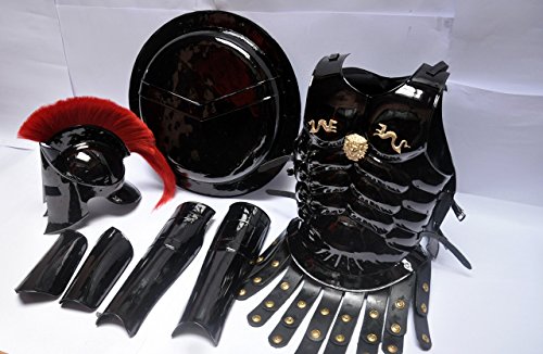 Nauticalmart romano Medieval Rey leónidas Spartan 300 película casco w/pluma + muscular chaqueta + Shield + pierna brazo guardias griego Gear de Guerra Armor Shield negro Nauticalmart romano Medieval Rey leónidas Spartan 300 película casco w/pluma + muscular chaqueta + Shield + pierna brazo guardias griego Gear de Guerra Armor Shield negro