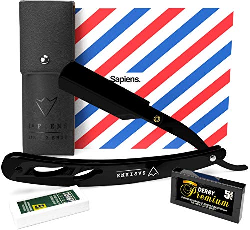 Navaja de Afeitar de Barbero de Sapiens - Accesorio Profesional de Afeitado y Cuidado de Contorno de Barba con 10 Cuchillas Derby (o sea 20 Hojillas Simples) Navaja de Afeitar de Barbero de Sapiens - Accesorio Profesional de Afeitado y Cuidado de Contorno de Barba con 10 Cuchillas Derby (o sea 20 Hojillas Simples)