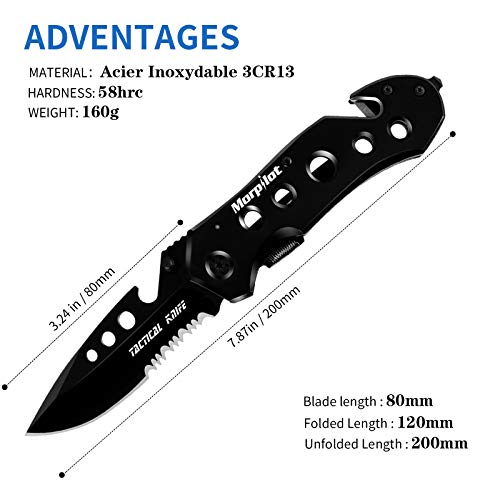 Navaja morpilot Navaja 5 en 1 Multiusos, con Afilador de Cuchillo, Navaja Caza Pesca, Cuchillo Supervivencia Acero Inoxidable, con Silbato y Brújala, para Actividades Exteriores