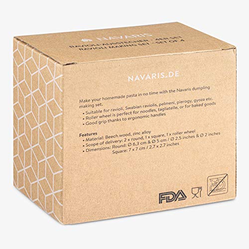 Navaris 4X Cortador para Hacer Ravioli - Set de 4X Accesorio para Cortar Masa Pasta Fresca Galletas raviolis - 2X Molde Redondo 1x Cuadrado y 1x Rueda Navaris 4X Cortador para Hacer Ravioli - Set de 4X Accesorio para Cortar Masa Pasta Fresca Galletas raviolis - 2X Molde Redondo 1x Cuadrado y 1x Rueda