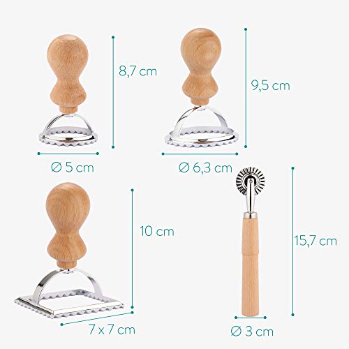 Navaris 4X Cortador para Hacer Ravioli - Set de 4X Accesorio para Cortar Masa Pasta Fresca Galletas raviolis - 2X Molde Redondo 1x Cuadrado y 1x Rueda Navaris 4X Cortador para Hacer Ravioli - Set de 4X Accesorio para Cortar Masa Pasta Fresca Galletas raviolis - 2X Molde Redondo 1x Cuadrado y 1x Rueda