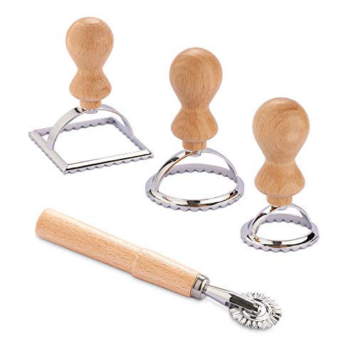 Navaris 4X Cortador para Hacer Ravioli - Set de 4X Accesorio para Cortar Masa Pasta Fresca Galletas raviolis - 2X Molde Redondo 1x Cuadrado y 1x Rueda