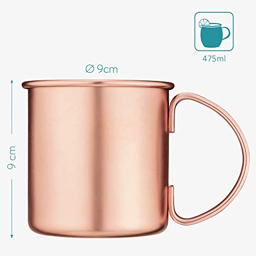 Navaris 4X Taza de Cobre para Moscow Mule - Set de jarras de Acero Inoxidable Chapado en Cobre de 475 ML - Tazas para Bebidas frías Cerveza cócteles