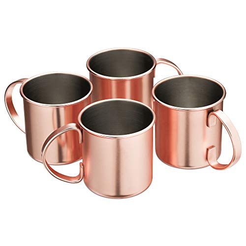 Navaris 4X Taza de Cobre para Moscow Mule - Set de jarras de Acero Inoxidable Chapado en Cobre de 475 ML - Tazas para Bebidas frías Cerveza cócteles