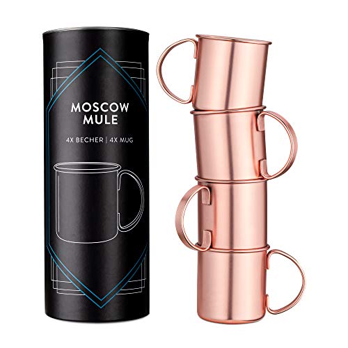 Navaris 4X Taza de Cobre para Moscow Mule - Set de jarras de Acero Inoxidable Chapado en Cobre de 475 ML - Tazas para Bebidas frías Cerveza cócteles