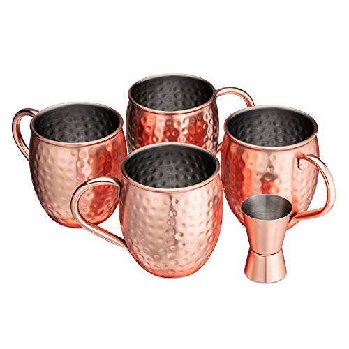 Navaris 4X Taza de Cobre para Moscow Mule - Set de jarras de Acero Inoxidable Chapado en Cobre de 500 ML - Tazas para Bebidas frías con Vaso medidor