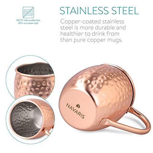 Navaris 4X Taza de Cobre para Moscow Mule - Set de jarras de Acero Inoxidable Chapado en Cobre de 500 ML - Tazas para Bebidas frías con Vaso medidor Navaris 4X Taza de Cobre para Moscow Mule - Set de jarras de Acero Inoxidable Chapado en Cobre de 500 ML - Tazas para Bebidas frías con Vaso medidor