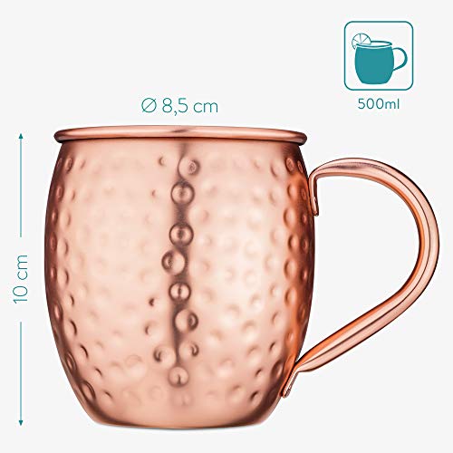 Navaris 4X Taza de Cobre para Moscow Mule - Set de jarras de Acero Inoxidable Chapado en Cobre de 500 ML - Tazas para Bebidas frías con Vaso medidor