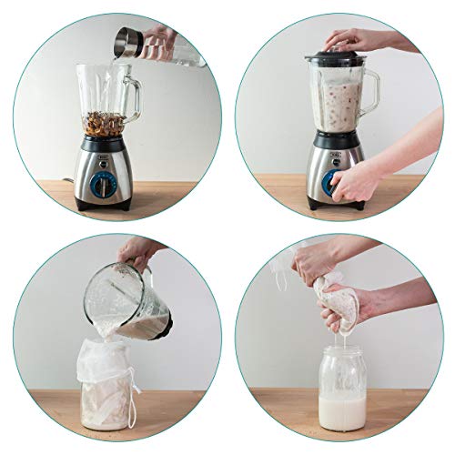 Navaris Bolsa para Hacer Leche Vegetal 20 x 30 CM - Bolsa colador para Hacer Leche Vegana de nueces almendras - Malla de Nailon para Colar Zumo Leche Navaris Bolsa para Hacer Leche Vegetal 20 x 30 CM - Bolsa colador para Hacer Leche Vegana de nueces almendras - Malla de Nailon para Colar Zumo Leche