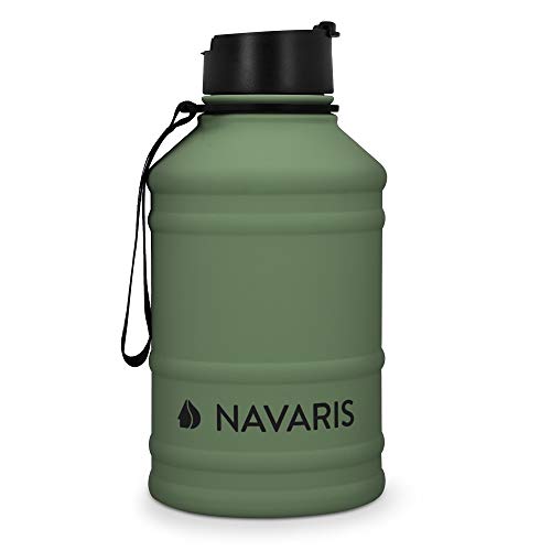 Navaris Botella de Agua de Acero Inoxidable - Cantimplora XXL de Metal de 2.2 L - Garrafa para Bebidas sin BPA para Deporte Camping Gimnasio Oficina