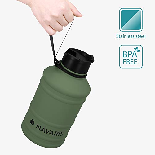 Navaris Botella de Agua de Acero Inoxidable - Cantimplora XXL de Metal de 2.2 L - Garrafa para Bebidas sin BPA para Deporte Camping Gimnasio Oficina Navaris Botella de Agua de Acero Inoxidable - Cantimplora XXL de Metal de 2.2 L - Garrafa para Bebidas sin BPA para Deporte Camping Gimnasio Oficina