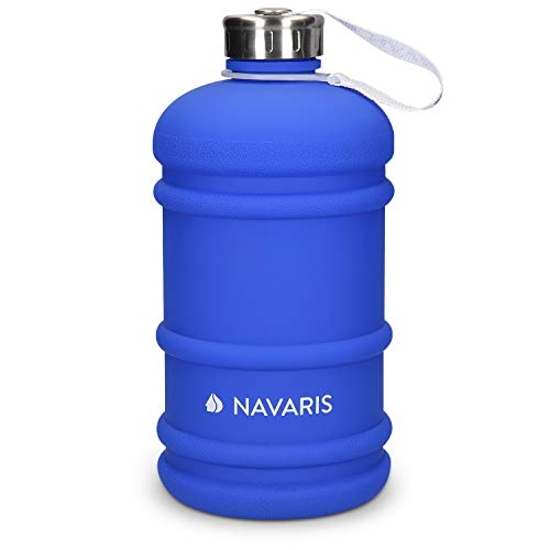 Navaris Botella Deportiva XXL - Bidón de Agua sin BPA - Cantimplora con Tapa y asa - Garrafa Grande de 2.2 litros para Fitness Ciclismo Senderismo